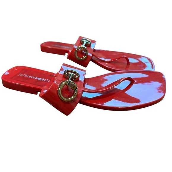 Revolve Jeffrey Campbell A Lil Bit Shiny Horsebit Jelly Thong Sandal NWOT - Picture 5 of 10